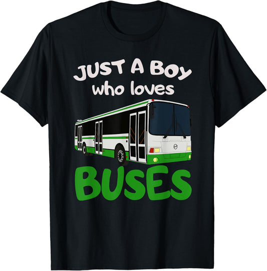 Just A Boy Who Loves Buses & Funny Bus Lovers T-Shirt - T-Shirt | Black