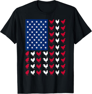 4th of July Chicken Lovers Funny USA American Flag Patriotic T-Shirt - T-Shirt | Black