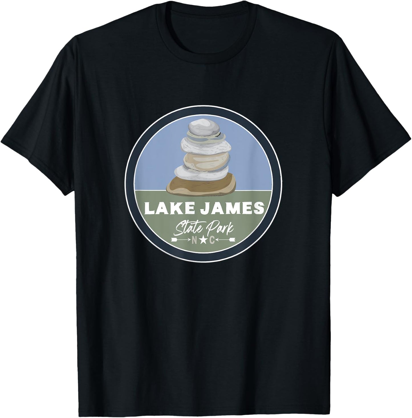 Lake James State Park North Carolina NC Cairn Stone Stack T-Shirt - T-Shirt | Black