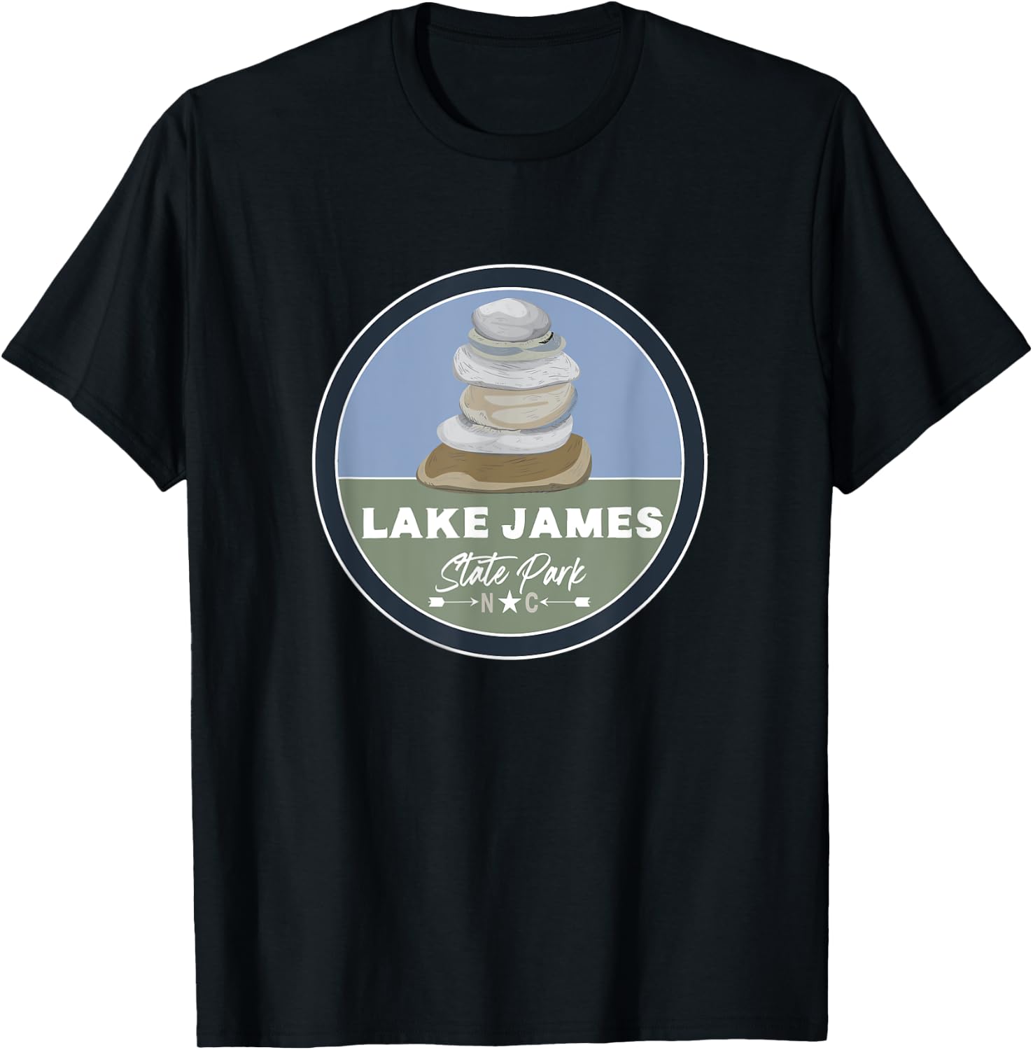 Lake James State Park North Carolina NC Cairn Stone Stack T-Shirt - T-Shirt | Black