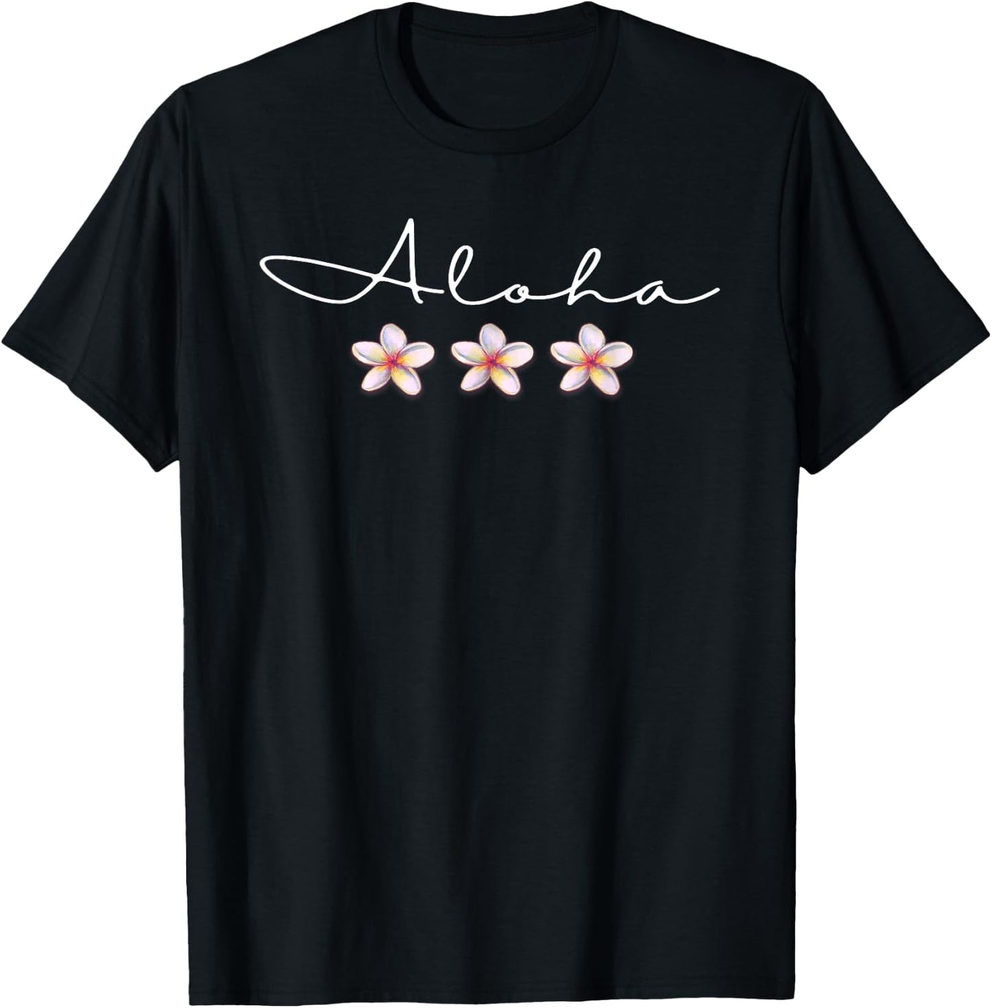 "Aloha" Plumeria Hawaiian Vacation Luau Party T-Shirt - T-Shirt | Black