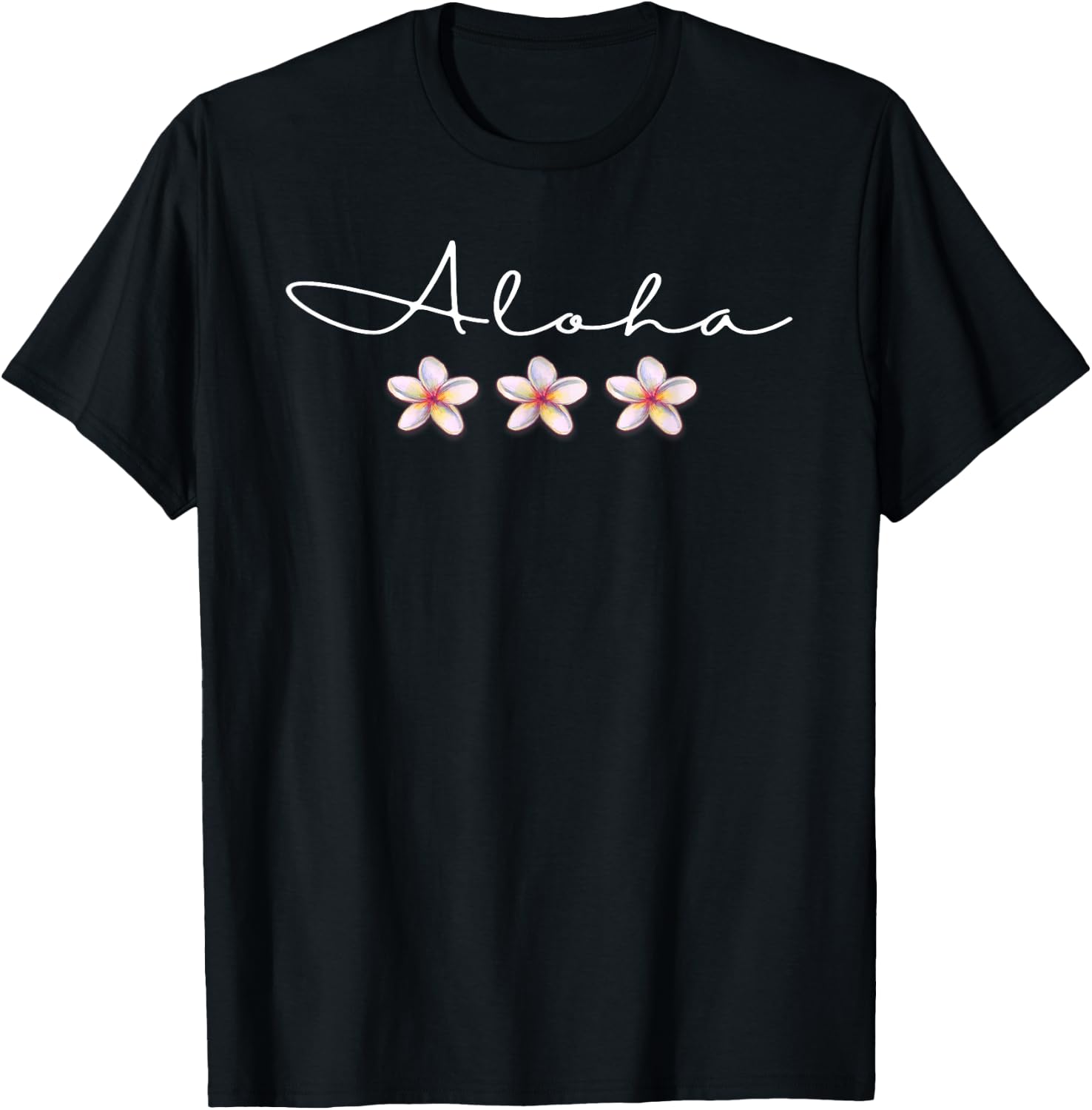 "Aloha" Plumeria Hawaiian Vacation Luau Party T-Shirt - T-Shirt | Black