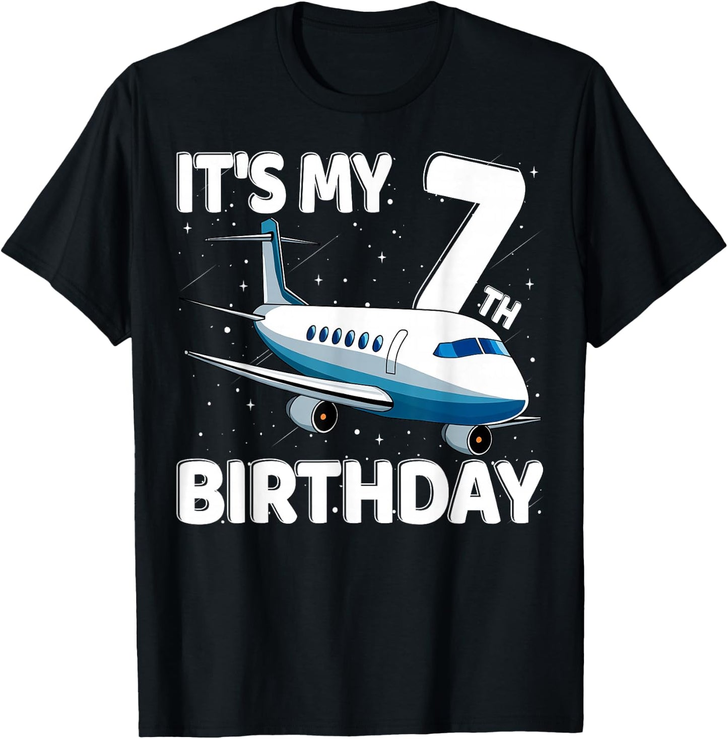 It's My 7th Birthday Airplane 7 year old Birthday Boy Girl T-Shirt - T-Shirt | Black