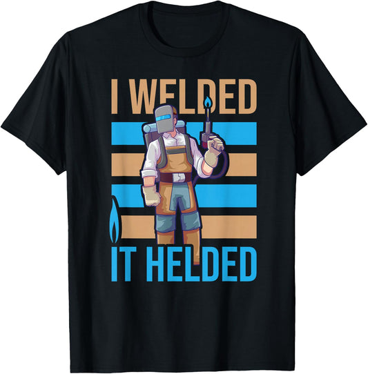 Welder Weld Designs for Ironworkers and Pipeliners Men's Black Cotton Polyester Casual Humorous Welding Themed T-Shirt - T-Shirt | Black