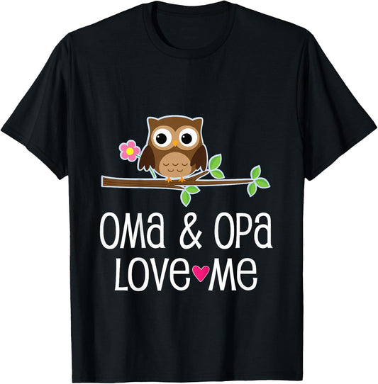 Kids Oma and Opa Love Me Granddaughter Owl T-Shirt - T-Shirt | Black