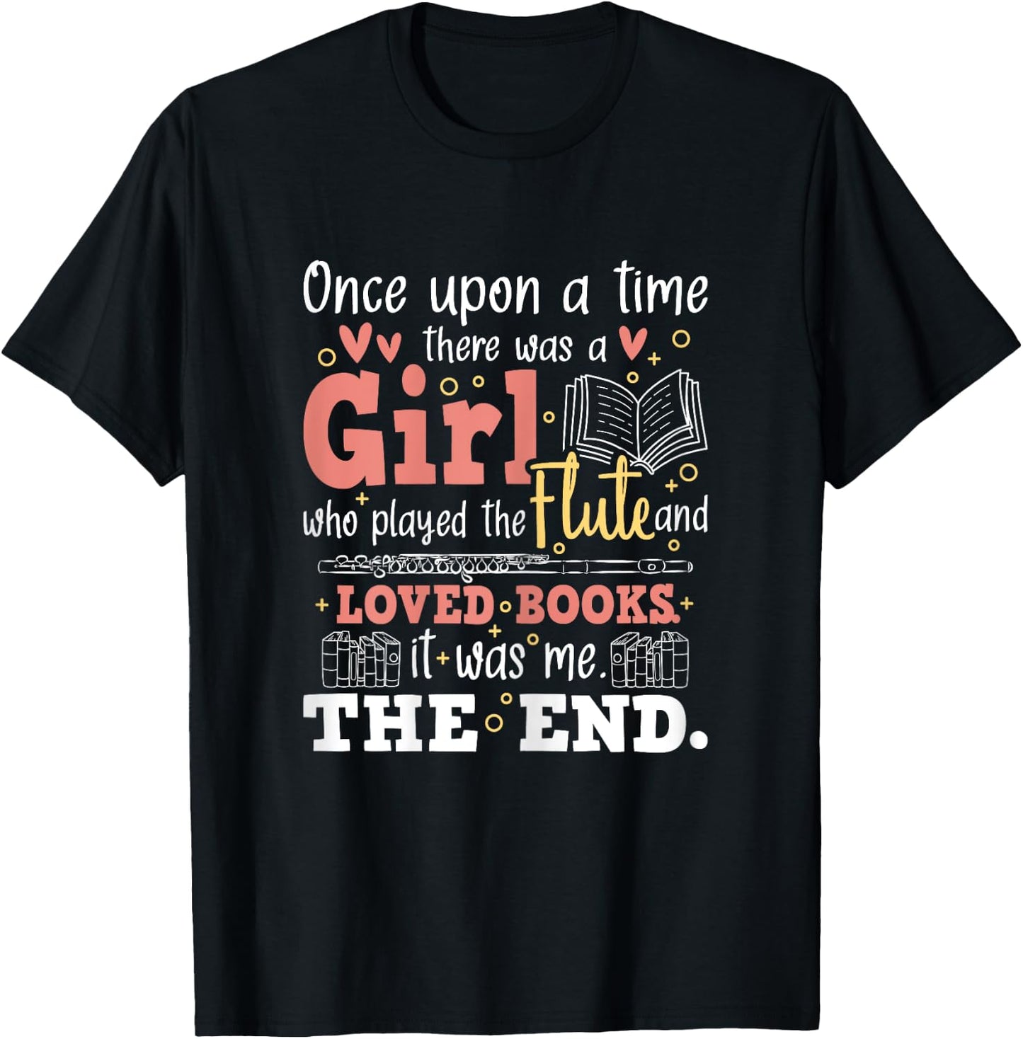 Flute Player Book Lover Flutist Marching Band Musician T-Shirt - T-Shirt | Black