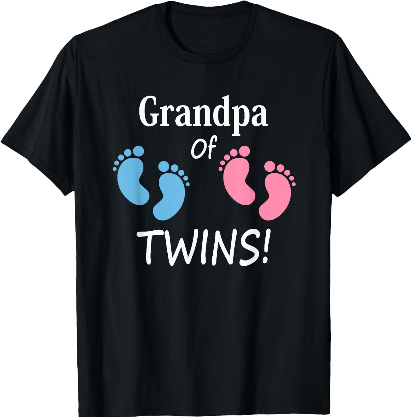 Grandpa of Boy and Girl Twins Footprint Design Grandfather T-Shirt - T-Shirt | Black