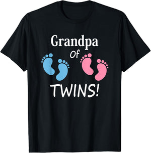 Grandpa of Boy and Girl Twins Footprint Design Grandfather T-Shirt - T-Shirt | Black