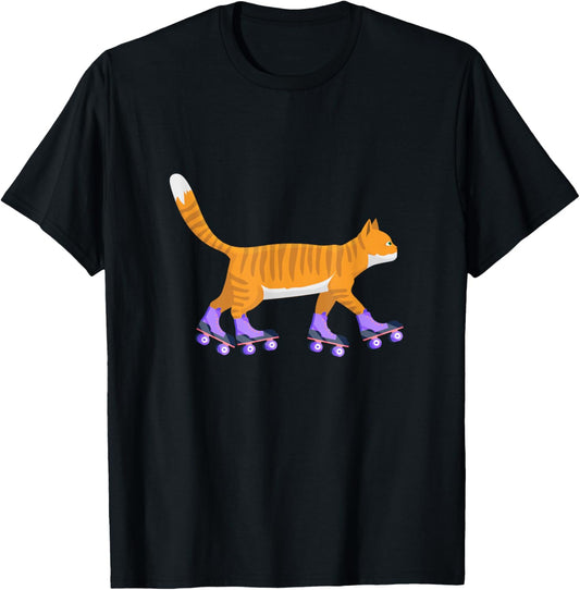 Skater Cat Inline Skateboard Skates Skates Animal Fan Gift T-Shirt - T-Shirt | Black