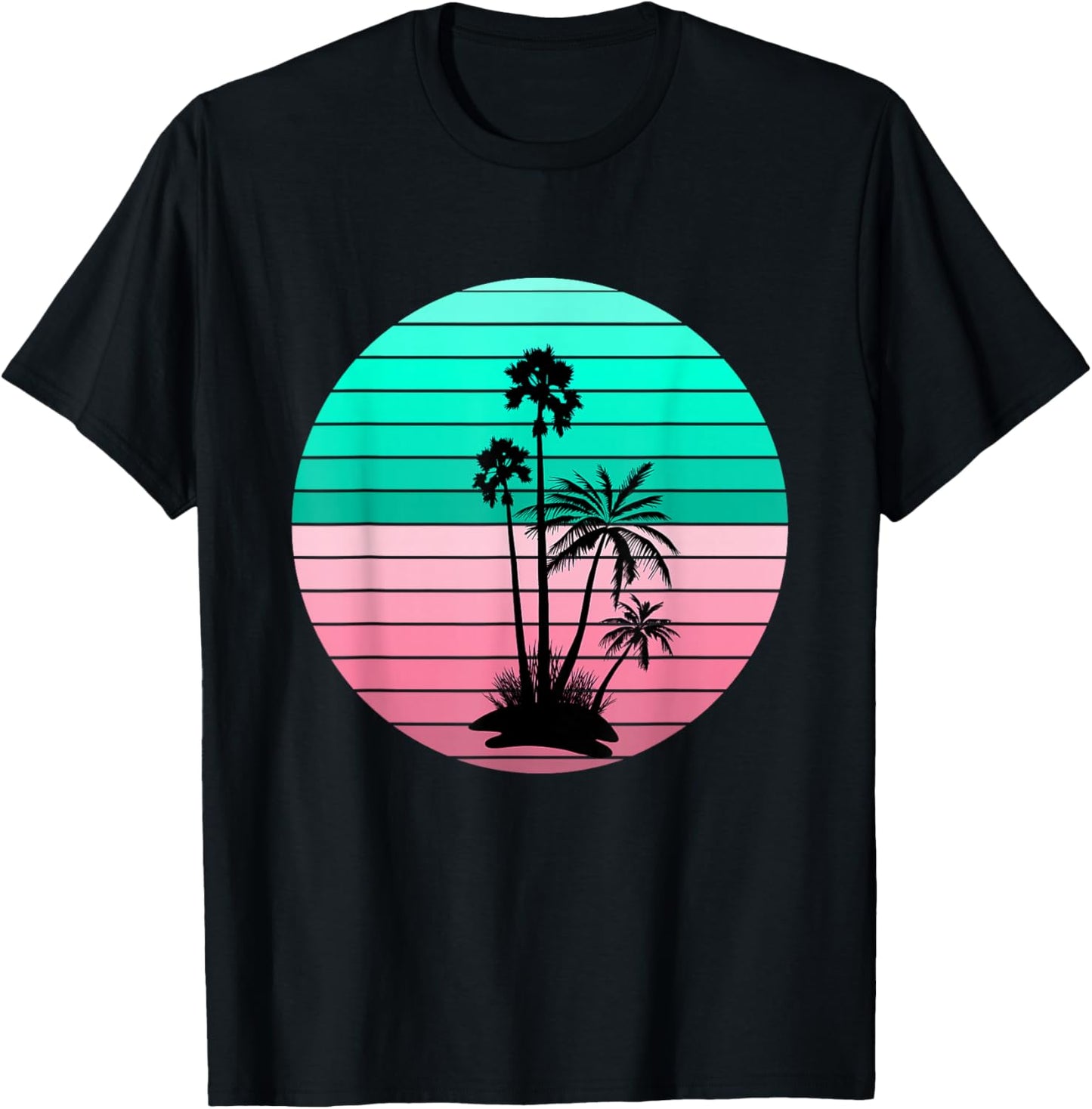 Flamingo Pink and Teal Palm Tree Sunset T-Shirt - T-Shirt | Black