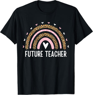 Future Teacher Kids Youth Girls Leopard Rainbow Women Funny T-Shirt - T-Shirt | Black