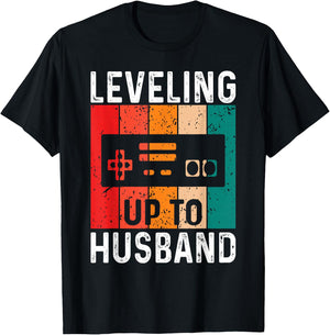 Bachelor Party Leveling Up to Husband Gaming Groom-to-be T-Shirt - T-Shirt | Black