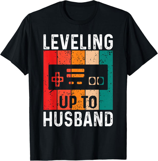 Bachelor Party Leveling Up to Husband Gaming Groom-to-be T-Shirt - T-Shirt | Black