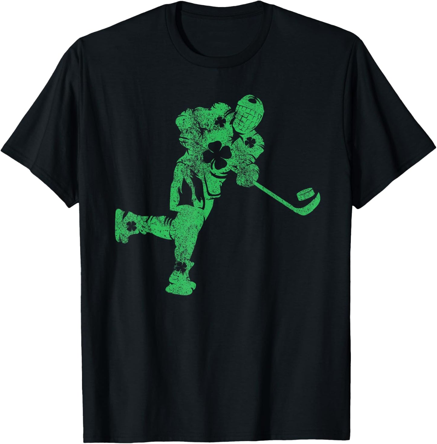 Ice Hockey Skate Skating Gift St. Patrick's Day Shamrock T-Shirt - T-Shirt | Black