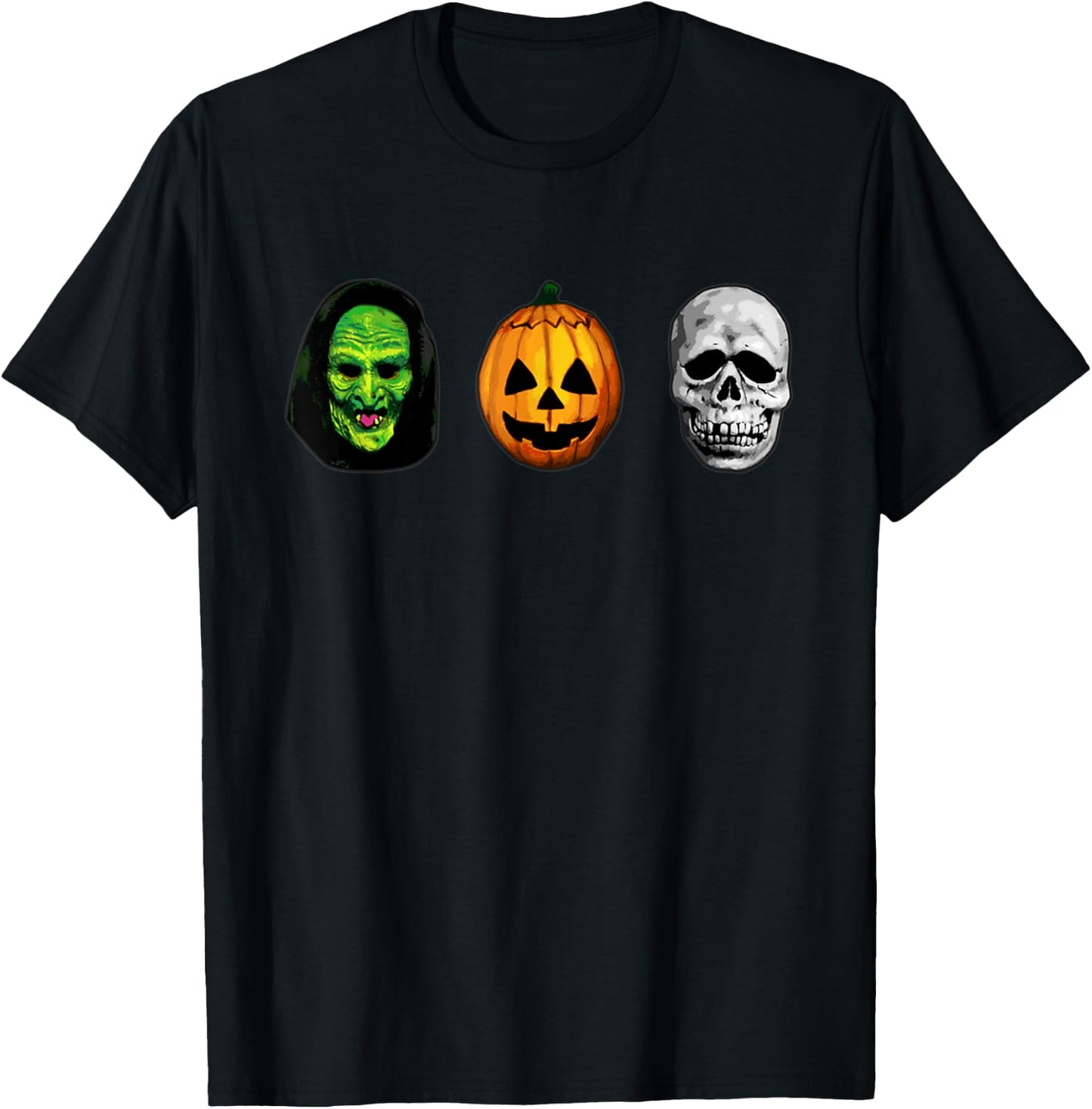 Halloween 3 masks witch pumpkin and skull Funny Gifts T-Shirt - T-Shirt | Black