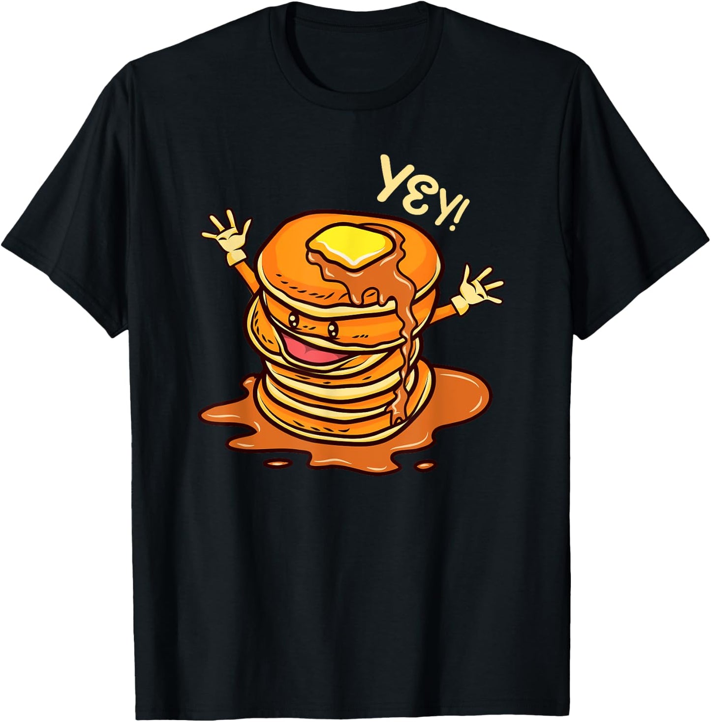 Funny Stack of Pancakes And Pajamas Cute Kawaii Pancakes T-Shirt - T-Shirt | Black