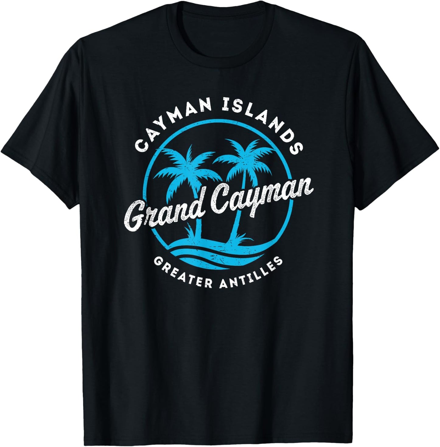 Retro Grand Cayman Islands Palm Tree Beach Vintage Vacation T-Shirt - T-Shirt | Black