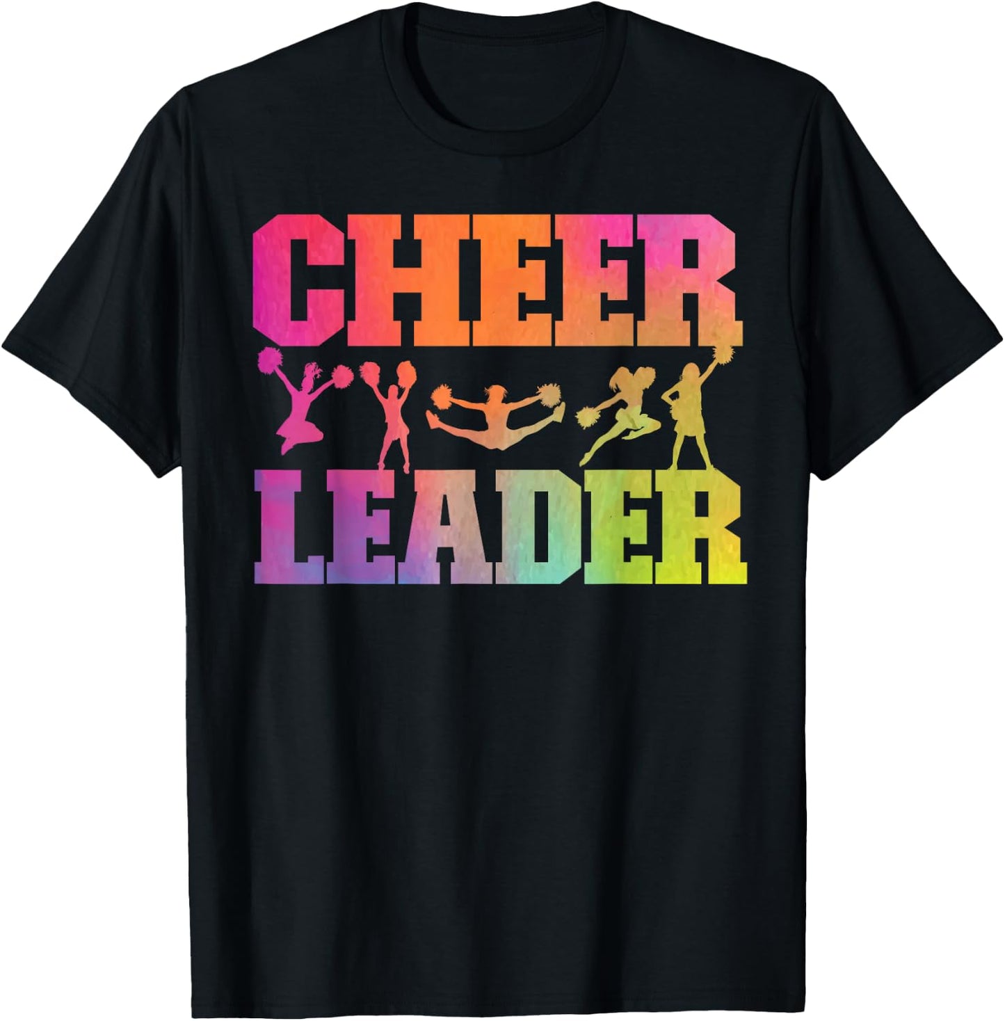 Cheer Cheerleading Watercolor Rainbow Cheer Leader T-Shirt - T-Shirt | Black