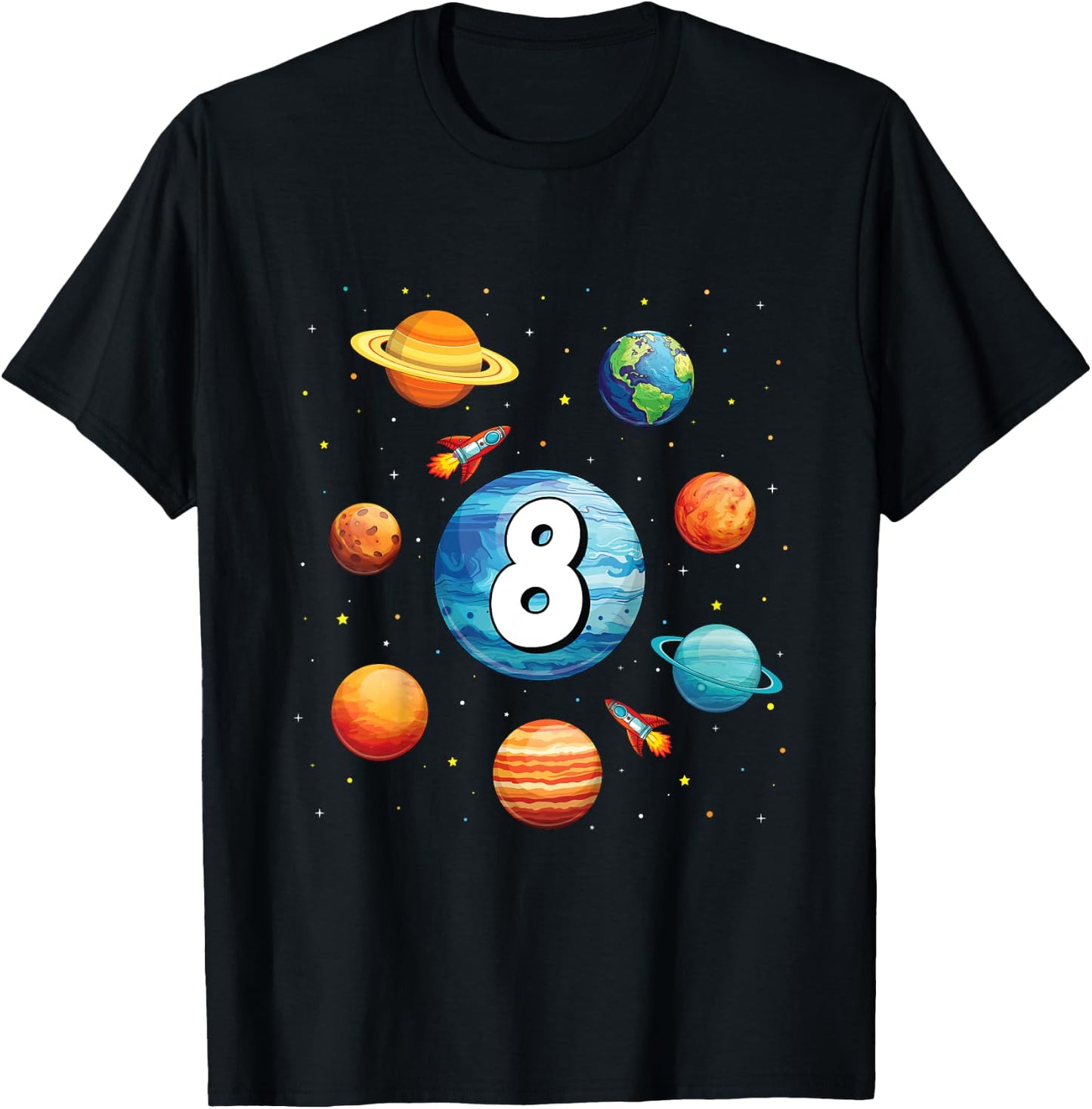 Kids 8 Year Old Shirt Boys Kids Space Solar Planets 8th Birthday T-Shirt - T-Shirt | Black