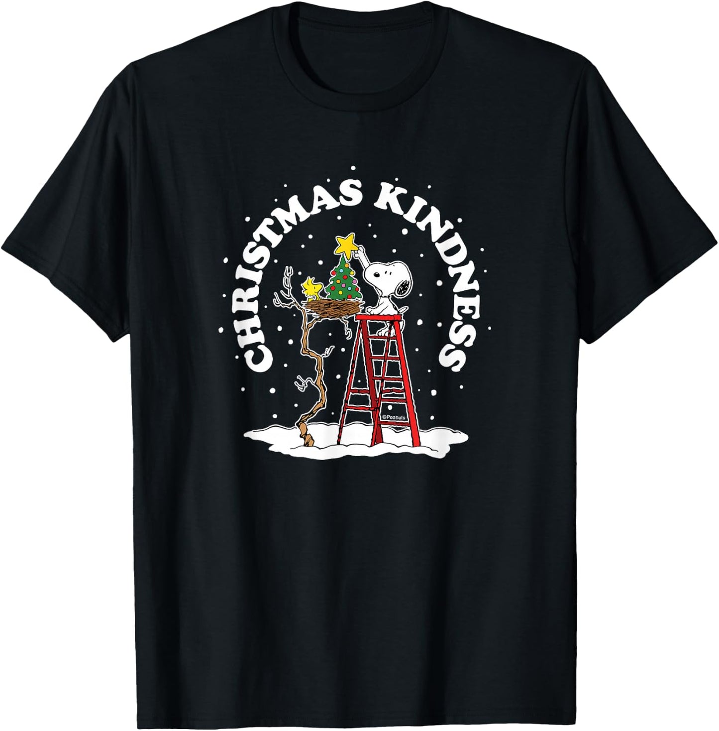 Peanuts - Snoopy and Woodstock Tree Christmas Kindness T-Shirt - T-Shirt | Black