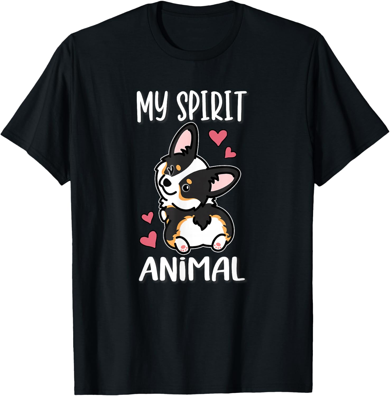 Girls Kawaii Spirit Animal Black Tricolor Corgi Lover T-Shirt - T-Shirt | Black