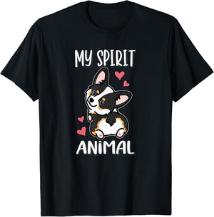 Girls Kawaii Spirit Animal Black Tricolor Corgi Lover T-Shirt - T-Shirt | Black