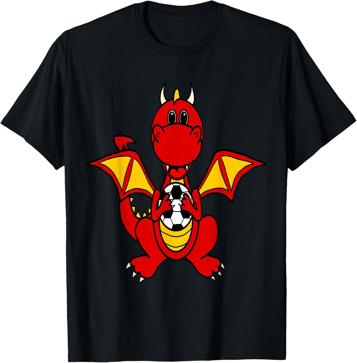 SouthernDesignTees Funny Dragon Playing Soccer T-Shirt - T-Shirt | Black