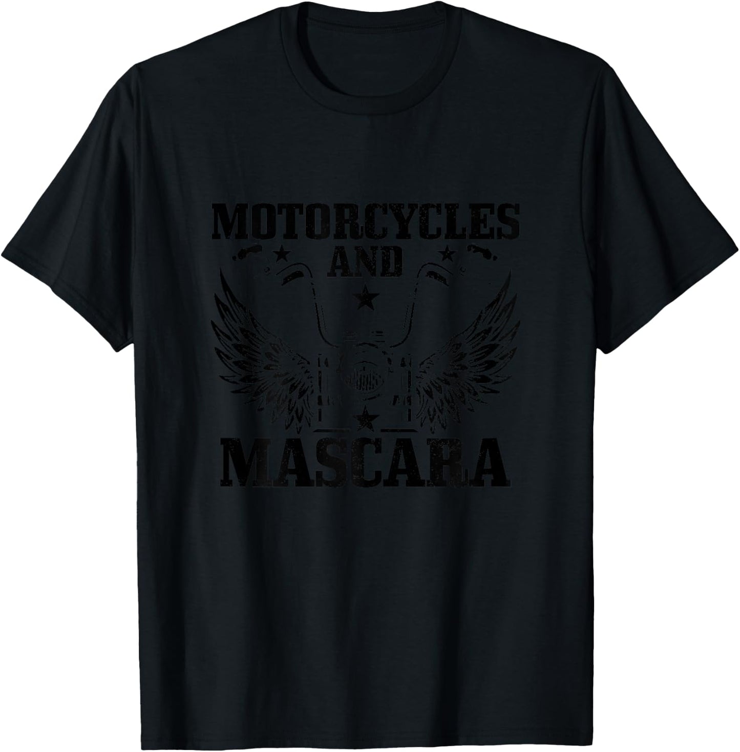 Motorcycles And Mascara Biker Girl Funny Vintage Biker T-Shirt - T-Shirt | Black