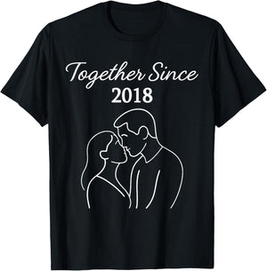 Together Since 2018 Minimal Romantic Couple Anniversary T-Shirt - T-Shirt | Black
