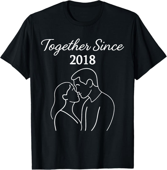 Together Since 2018 Minimal Romantic Couple Anniversary T-Shirt - T-Shirt | Black