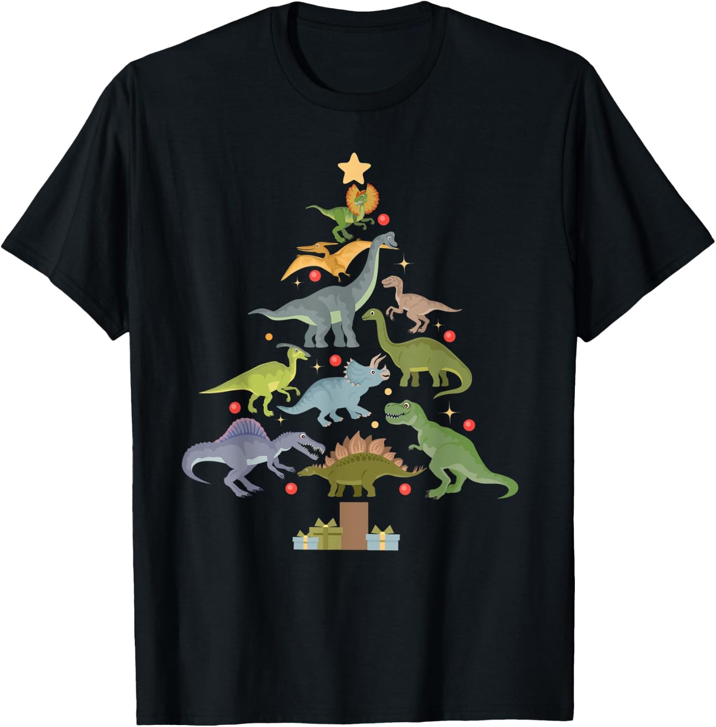 Christmas Dinosaur Tree Kids Boys Men Family Saurus Xmas T-Shirt - T-Shirt | Black