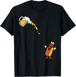Hotdog Beer Chug Funny Uncle Sam Hotdog Beer 4th of July T-Shirt - T-Shirt | Black