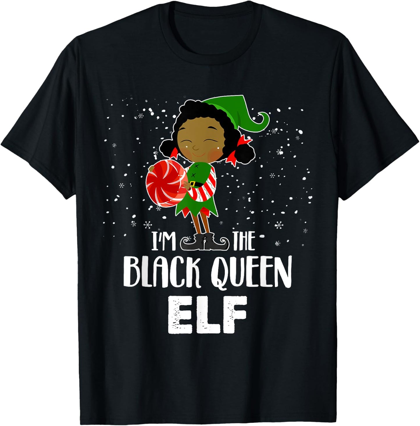 I'm the Black Queen Elf African American Girls Kid Christmas T-Shirt - T-Shirt | Black