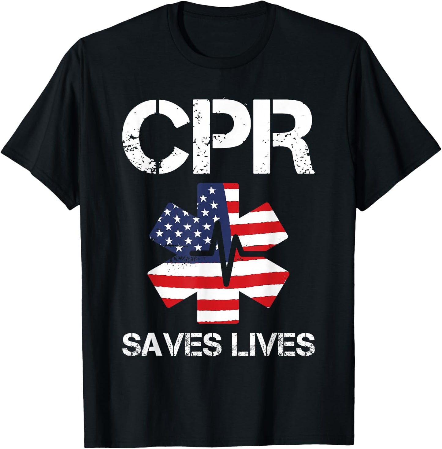CPR Instructor CPR Saves Lives American Flag T-Shirt - T-Shirt | Black