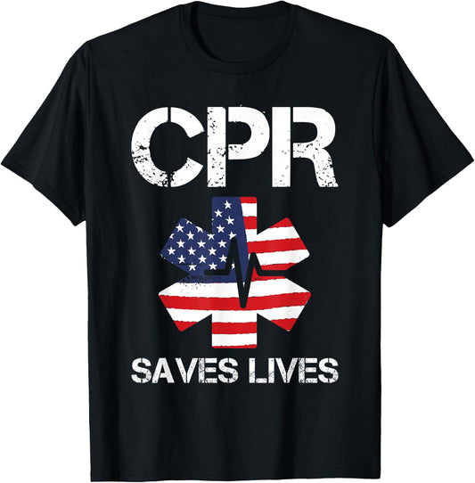 CPR Instructor CPR Saves Lives American Flag T-Shirt - T-Shirt | Black