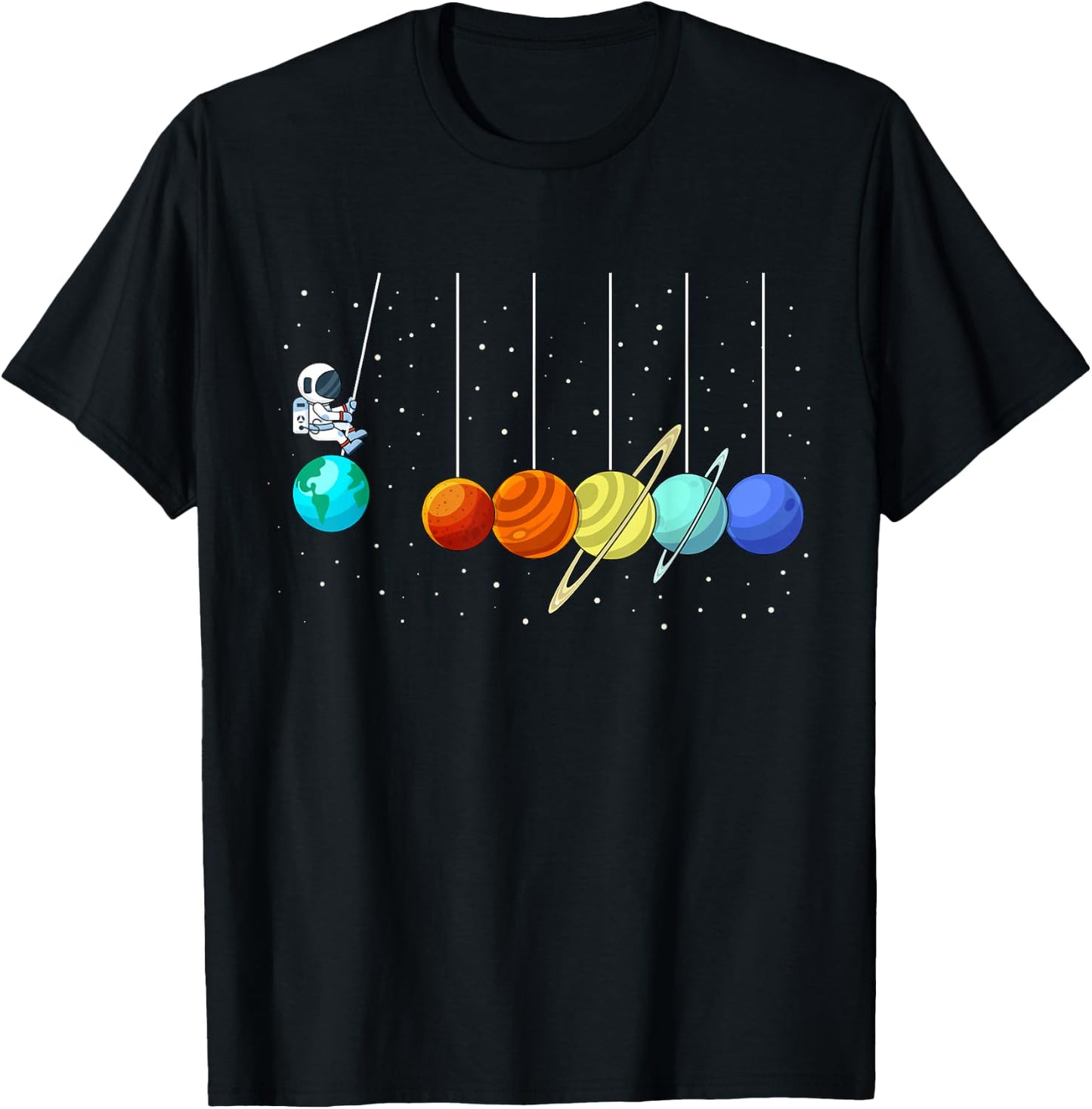 Funny Astronaut Newtons Cradle Pendulum Swing Planets Space T-Shirt - T-Shirt | Black