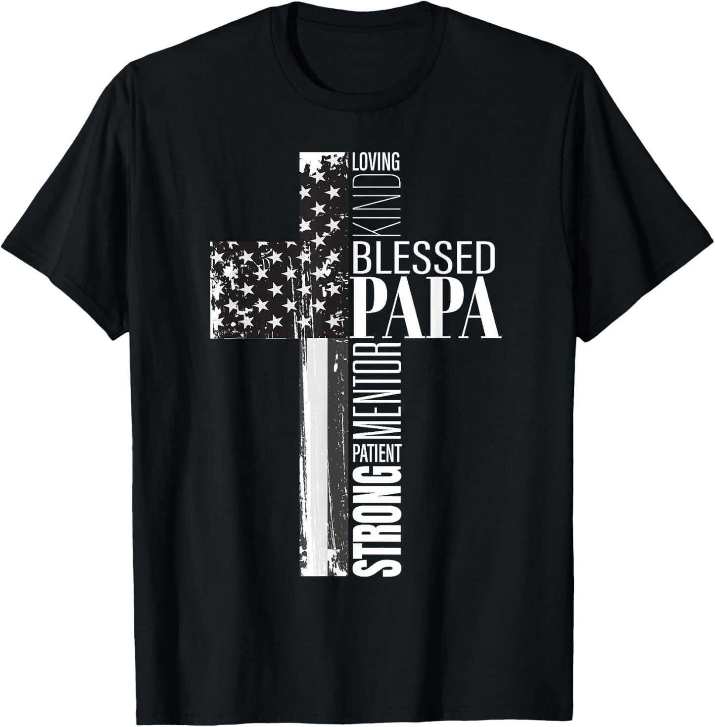 Blessed Papa American Flag Christian Religious Fathers Day T-Shirt - T-Shirt | Black
