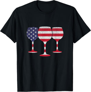 4th Of July Party Patriotic Day Wine US Flag 4th Of July T-Shirt - T-Shirt | Black