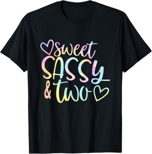 Sweet Sassy and Two Girl's Birthday Tie Dye Girls Kids T-Shirt - T-Shirt | Black