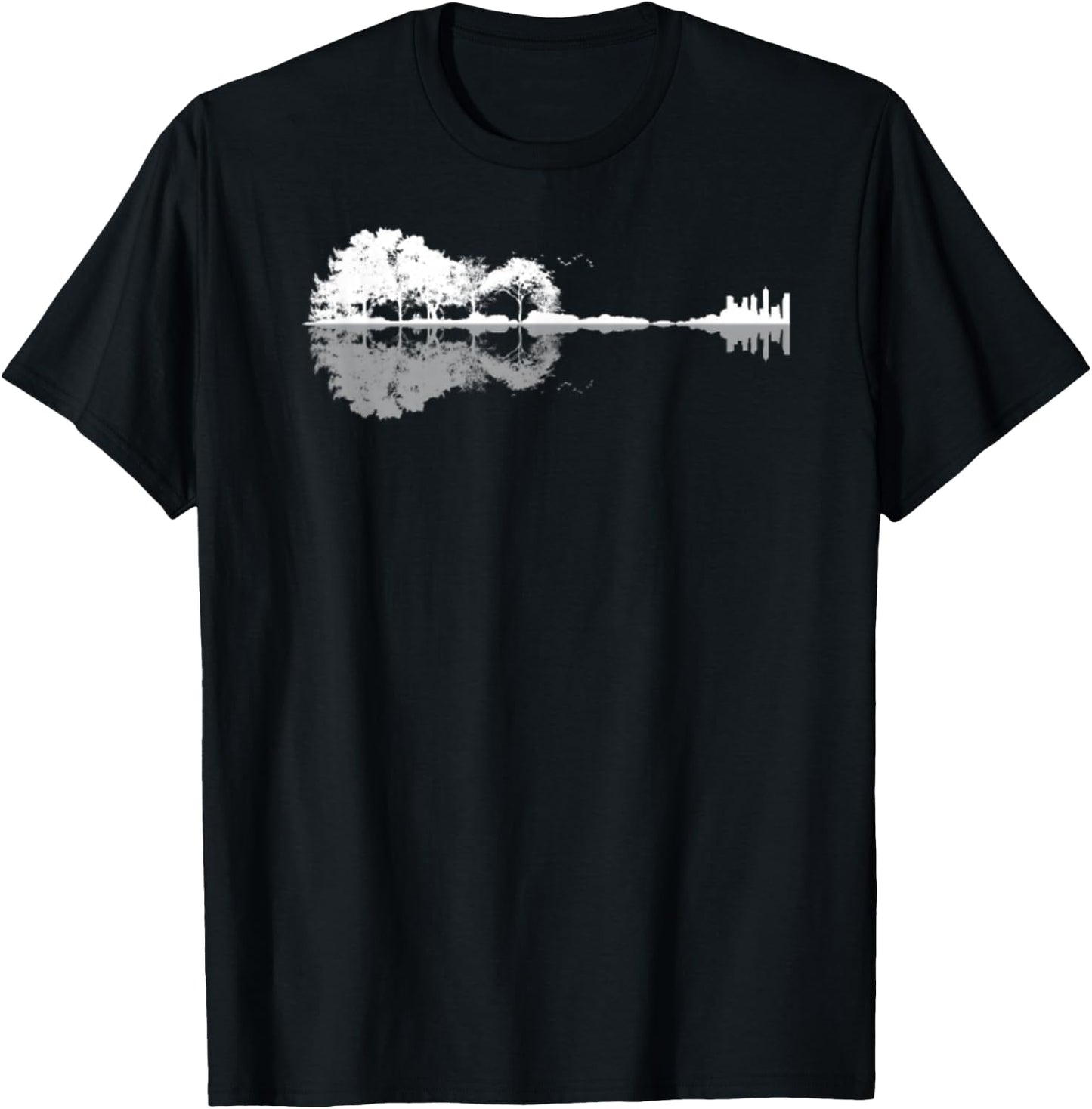 Galeriedruc Acoustic Guitar with Mirror / Forest / Nature T-Shirt - T-Shirt | Black