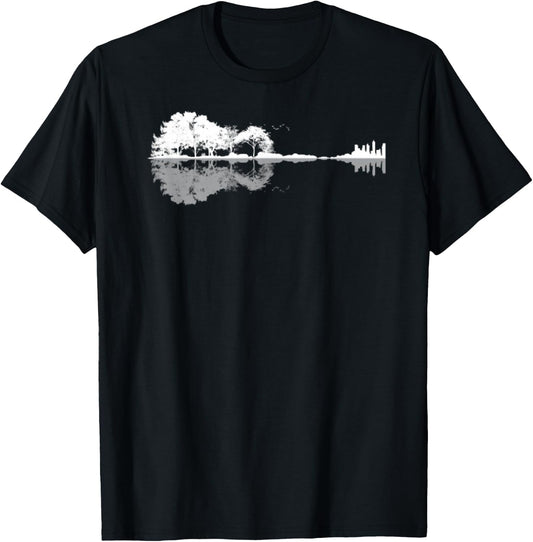 Galeriedruc Acoustic Guitar with Mirror / Forest / Nature T-Shirt - T-Shirt | Black