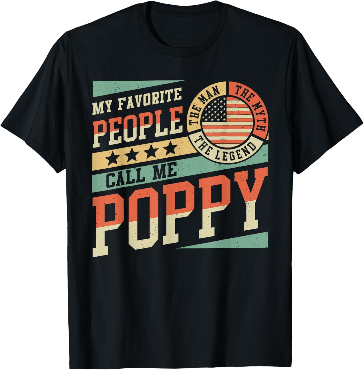 My Favorite People Call Me Poppy Men Vintage Grandpa T-Shirt - T-Shirt | Black