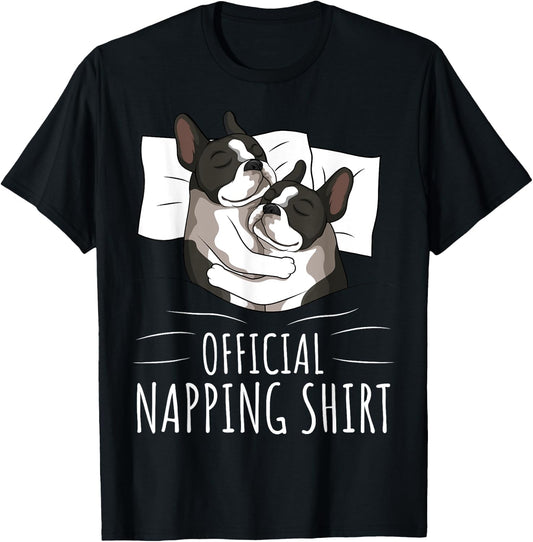Sleeping Boston Terrier Dog Lover Official Napping T-Shirt - T-Shirt | Black