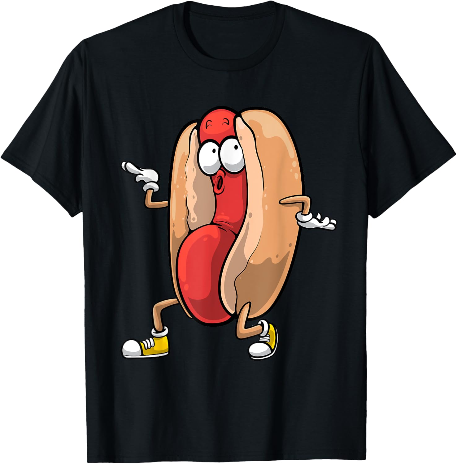 Funny Dancing Hot Dog Design For Kids Boys Girls Hotdog Gag T-Shirt - T-Shirt | Black