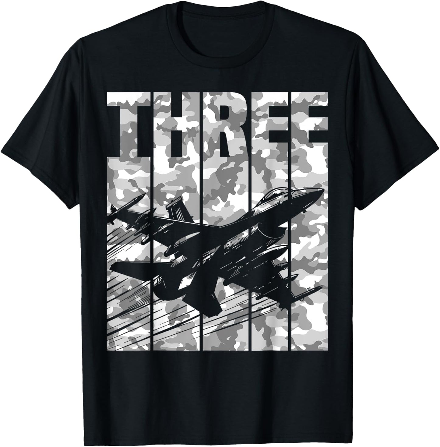 Military Fighter Jet Camo Three Year Old Boys 3rd Birthday T-Shirt - T-Shirt | Black