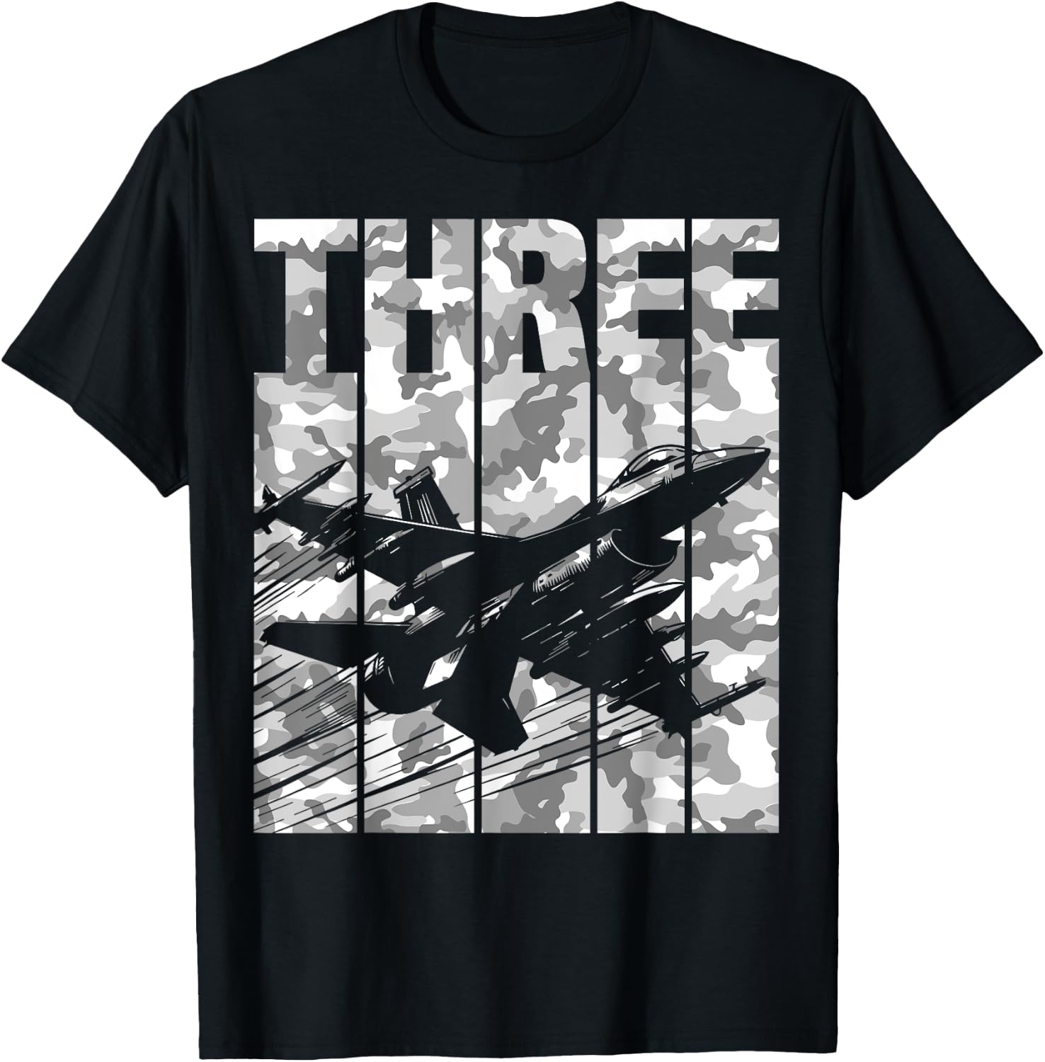 Military Fighter Jet Camo Three Year Old Boys 3rd Birthday T-Shirt - T-Shirt | Black