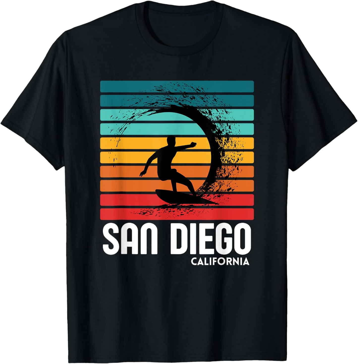 Surf San Diego California Beach Vintage Retro Surfing T-Shirt - T-Shirt | Black