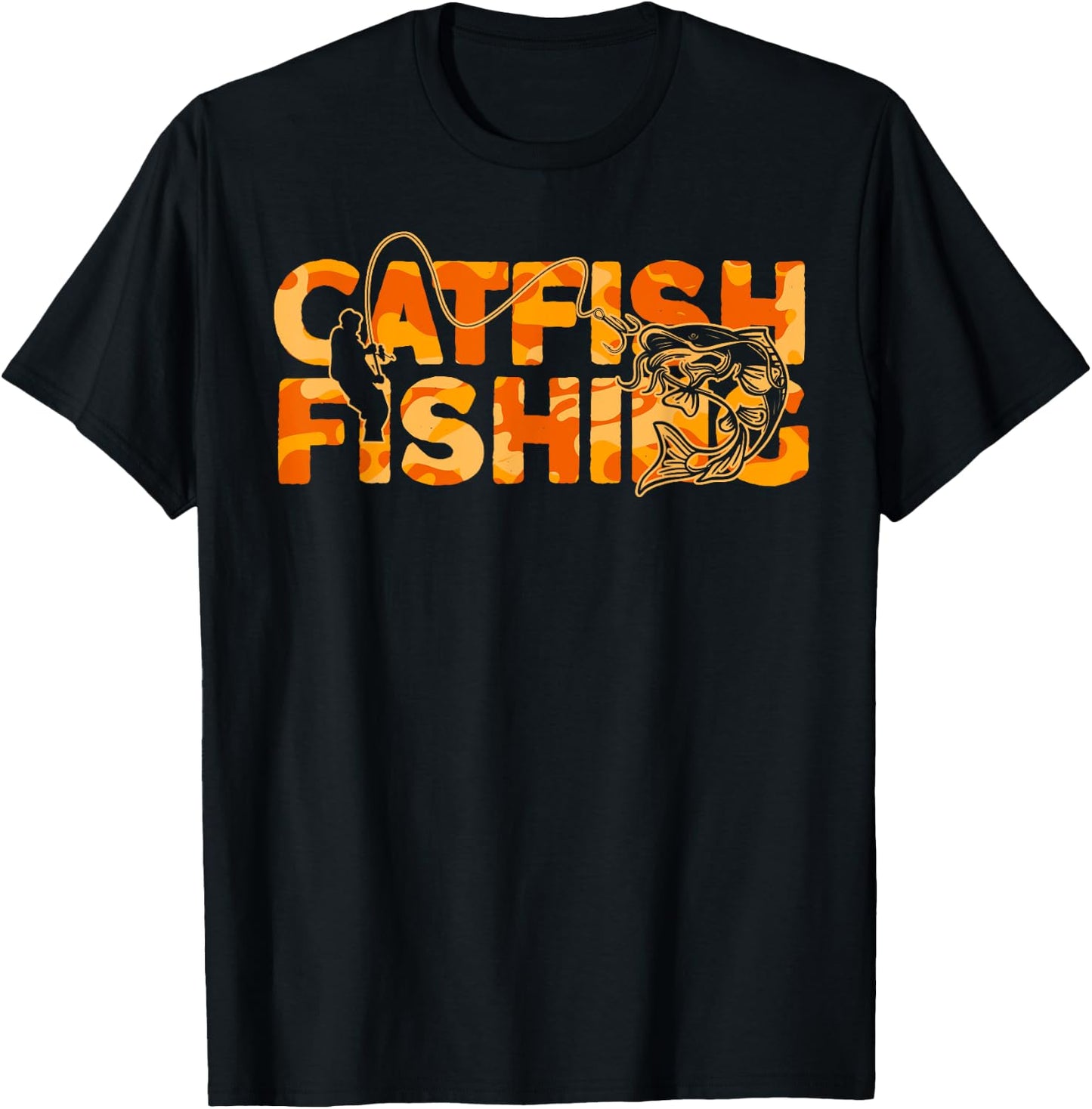 Catfish Fisherman Orange Camouflage Catfish Fishing T-Shirt - T-Shirt | Black