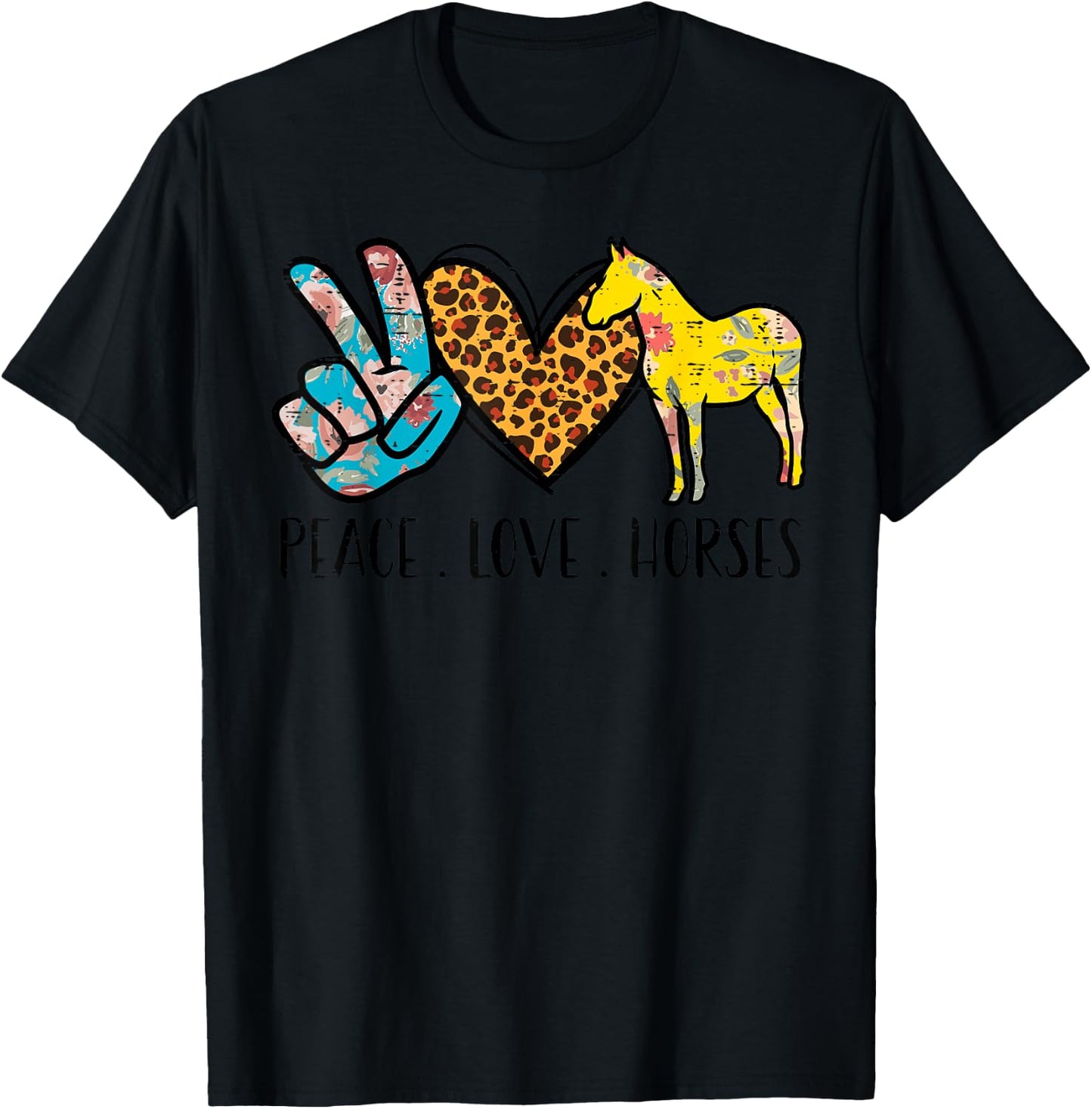 Peace Love Horses Riding Equestrian Gypsy Hippie Women Girls T-Shirt - T-Shirt | Black