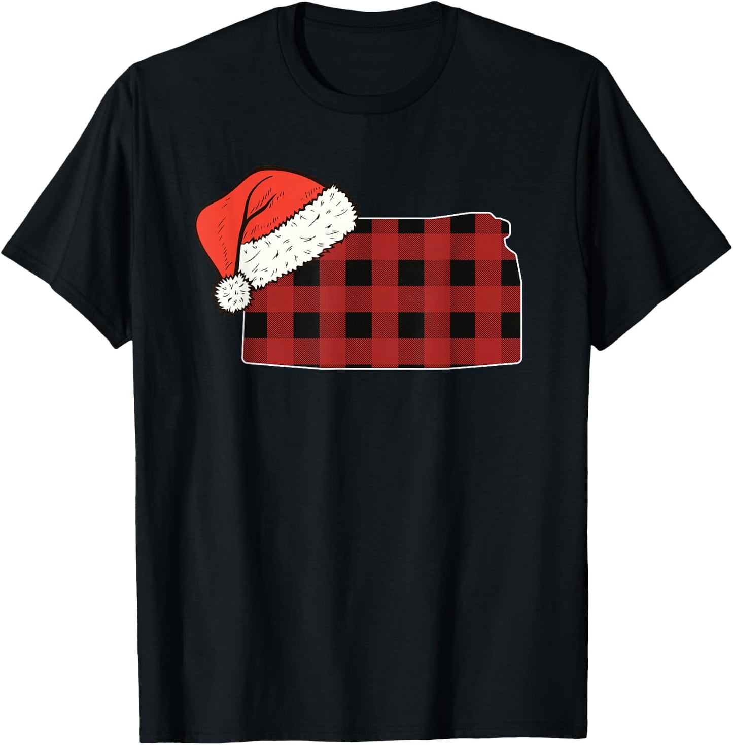 Kansas Plaid Christmas Santa Hat Holiday Matching Design T-Shirt - T-Shirt | Black